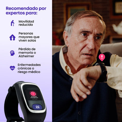 Reloj Durcal Teleasistencia, recomendado por expertos para:
- Movilidad reducida
- Personas mayores que viven solas
- Pérdida de memoria o Alzheimer
- Enfermedades crónicas o riesgo médico