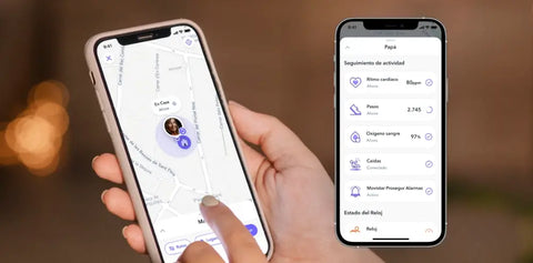Aplicación móvil del reloj Durcal mostrando ubicación GPS en tiempo real