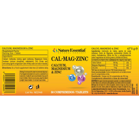 Calcio, Magnesio y Zinc - 520mg (50 comprimidos)