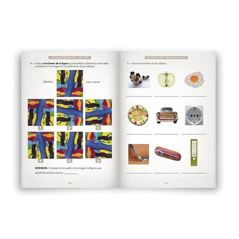 Ejercicios del Cuaderno Rubio gnosias nivel 1 para trabajar la percepción y el reconocimiento de estímulos.