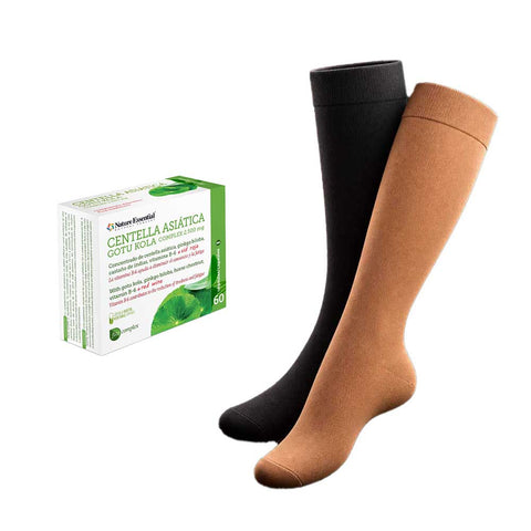 kit para piernas cansadas: medias de compresión de algodón orgánico y centella asiática para mejorar la circulación
